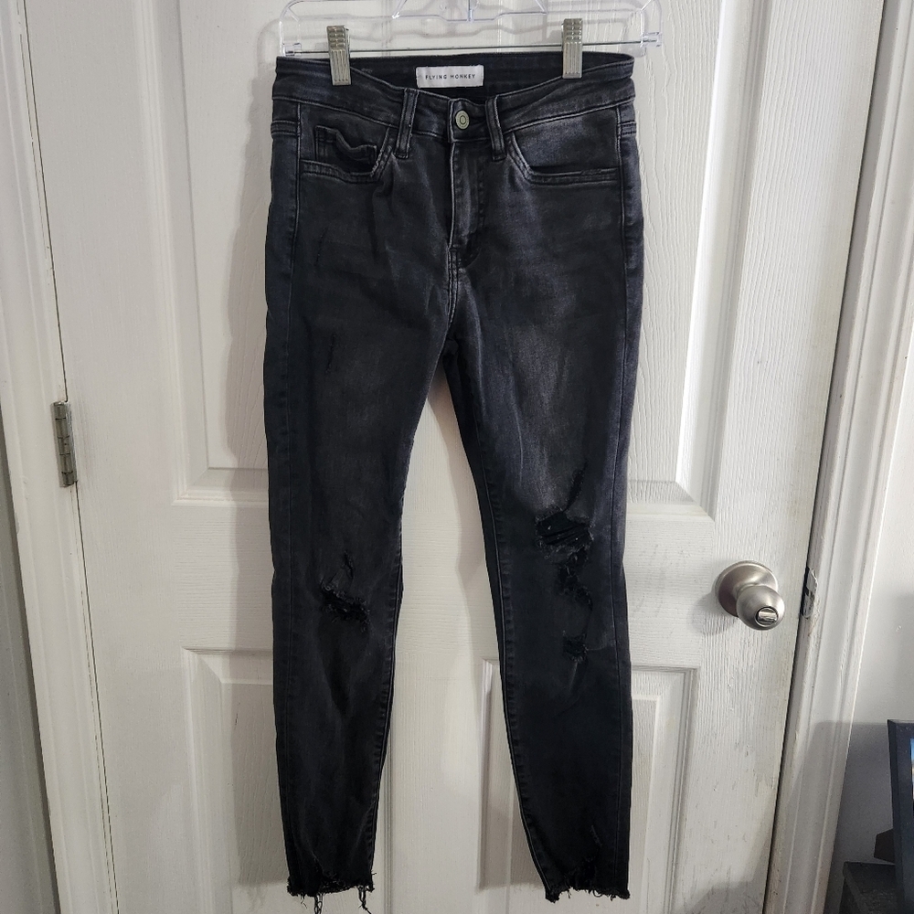 Flying monkey black skinny jeans stretch distressed grunge punk goth size 26